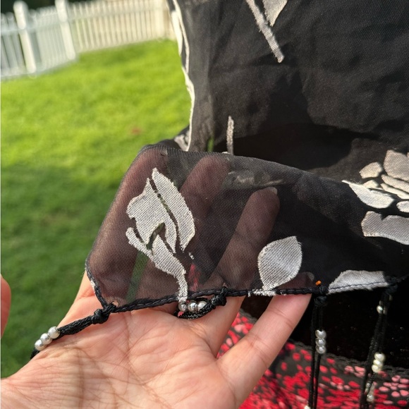 Vintage Rose sheer beaded fringe scarf - Picture 4 of 4